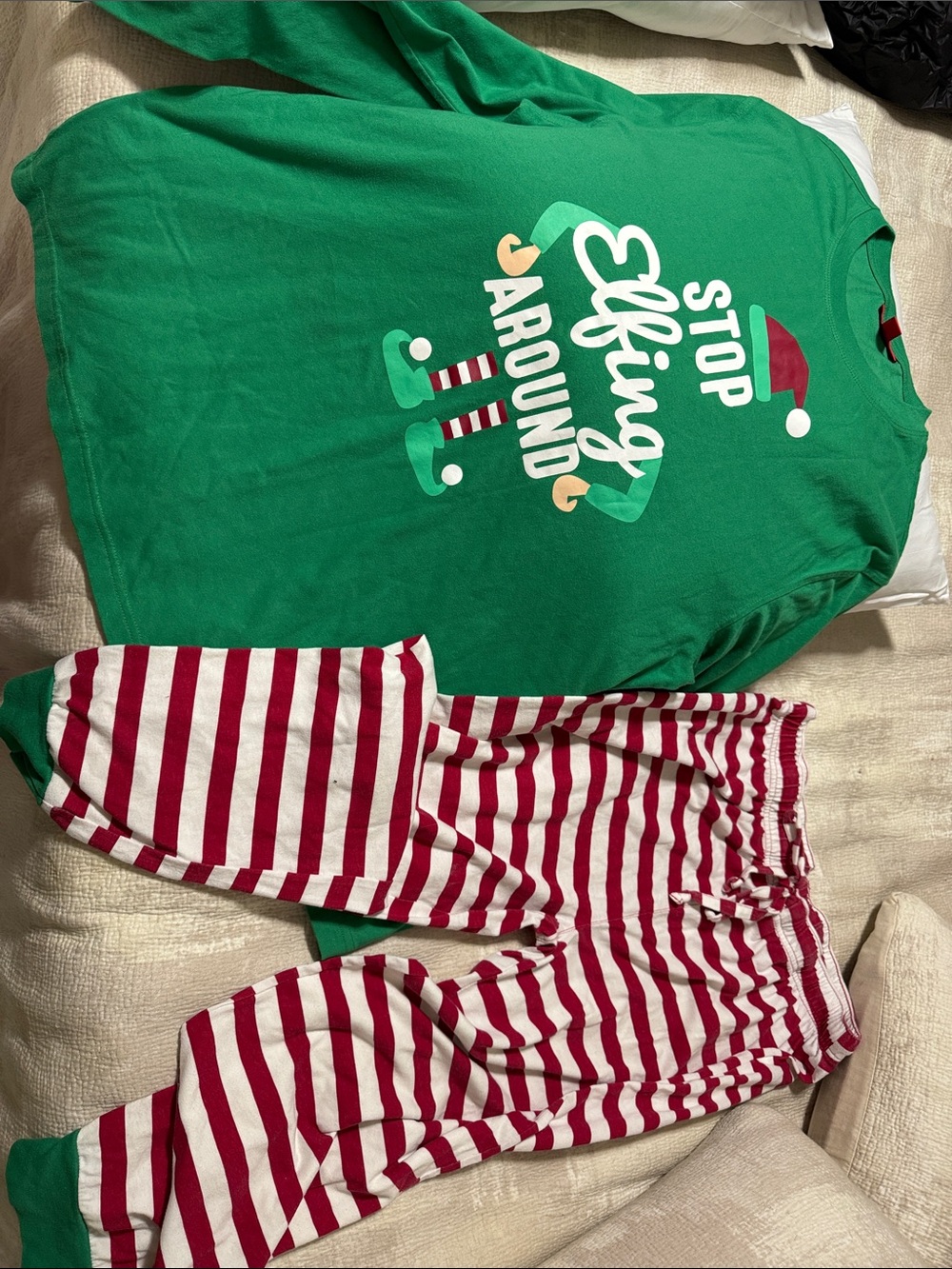 Kids Green 'Stop Elfing Around' Holiday Pajama Set
